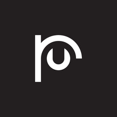 Initial lowercase letter logo ru, ur, u inside r, monogram rounded shape, white color on black background