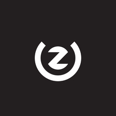 Initial lowercase letter logo uz, zu, z inside u, monogram rounded shape, white color on black background