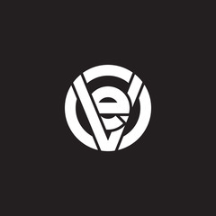 Initial lowercase letter logo ve, ev, e inside v, monogram rounded shape, white color on black background
