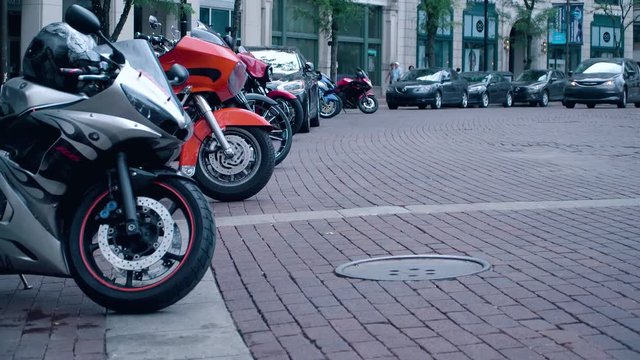 Line of Motorcycles Parked