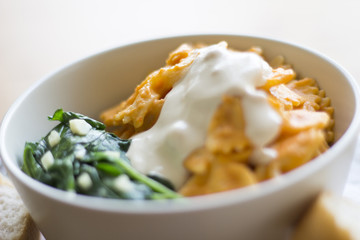 Pasta with white and red sauce