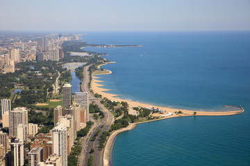 Chicago, lake shore drive, lake michigan, North Avenue Beach, aerial view,