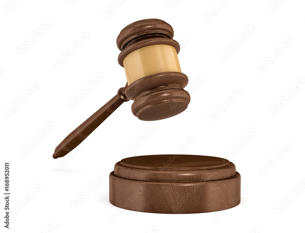 Aufkleber 3d rendering of an isolated dark wood judge gavel and sound block.