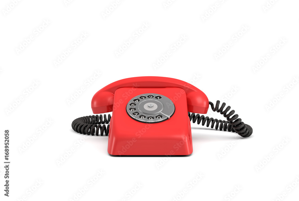 Poster 3d rendering of an old-fashioned rotary phone in front view on white background.