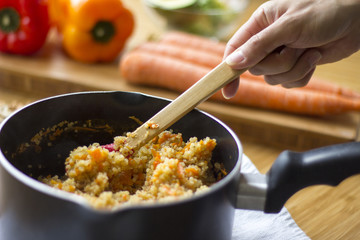 Peppers stuffed with quinoa and avocado pesto