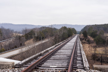 Fototapeta na wymiar Abandoned Railroad Bridge - Track View