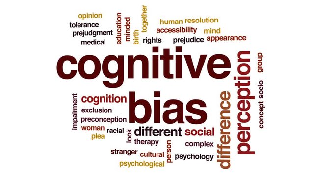 Cognitive bias animated word cloud, text design animation.