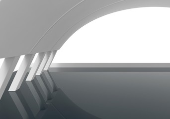 3d rendering. curve architecture with reflection on the floor 