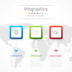 Infographic design elements for your business data with 3 options, parts, steps, timelines or processes. Vector Illustration. World map of this image furnished by NASA