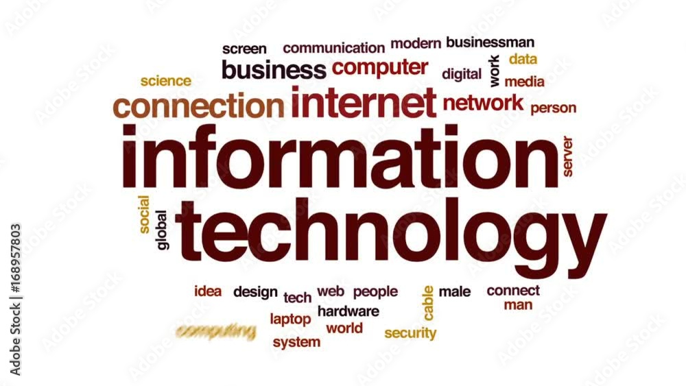 Poster information technology animated word cloud, text design animation.