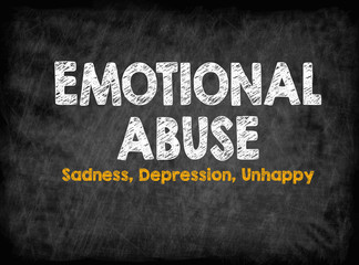 Emotional Abuse concept. Sadness Depression Unhappy. Black board with texture, background.