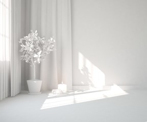 White empty room. Scandinavian interior design. 3D illustration