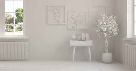 White empty room. Scandinavian interior design. 3D illustration