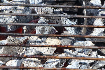 Braises sous une grille de barbecue