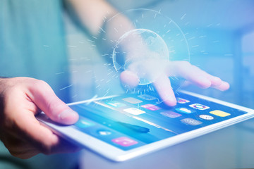 Globe sphere of planet earth displayed on a futuristic interface - Connection concept