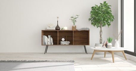 White empty room. Scandinavian interior design. 3D illustration