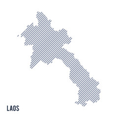 Vector abstract hatched map of Laos with oblique lines isolated on a white background.