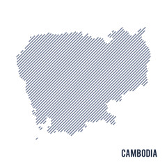 Vector abstract hatched map of Cambodia with oblique lines isolated on a white background.