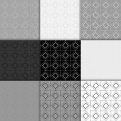 Black and white geometric set of seamless patterns