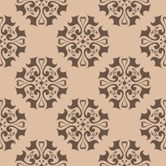 Seamless brown pattern with wallpaper ornaments