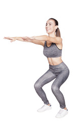 Sport fitness woman isolated on white.