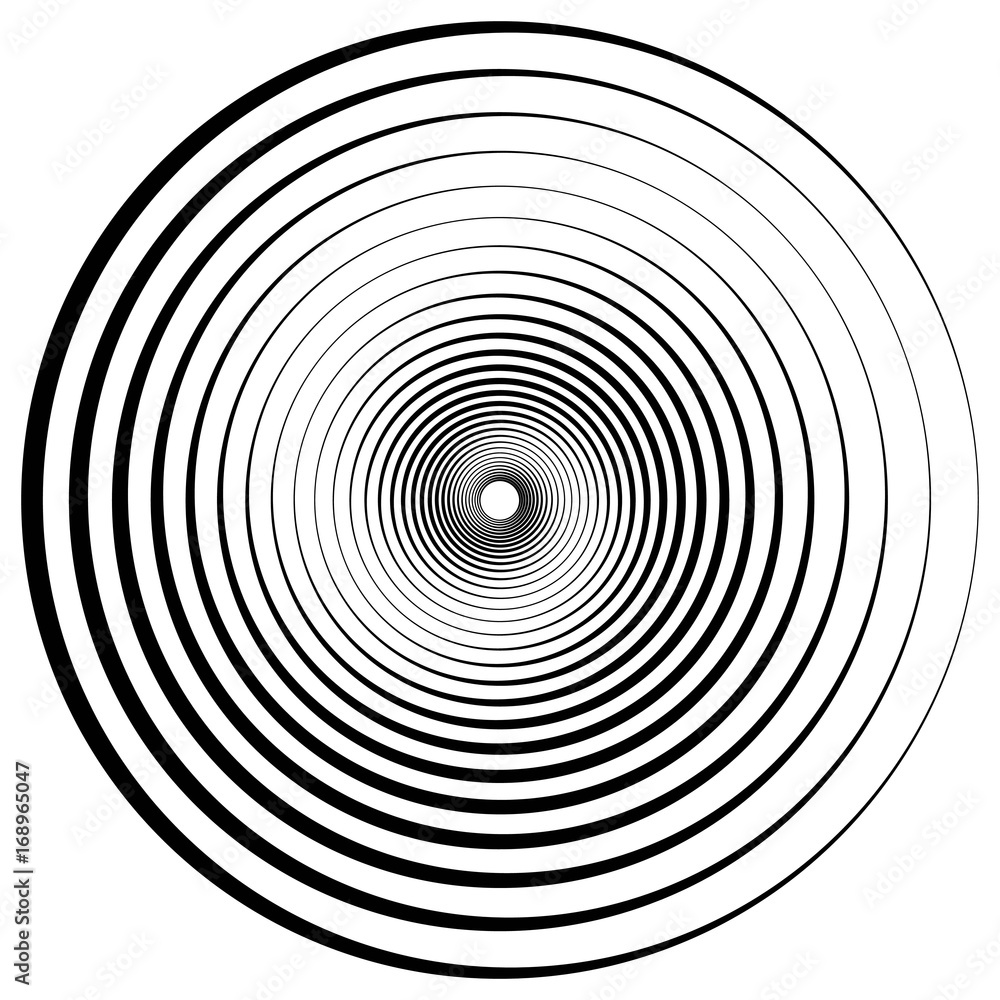 Poster Abstract geometric spiral, ripples with circular, concentric lines. Vector whirlpool swirl effect depth