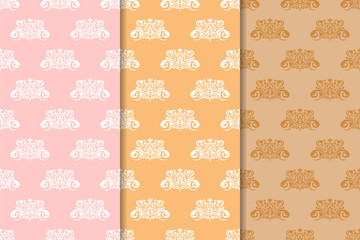 Set of brown orange vertical seamless patterns