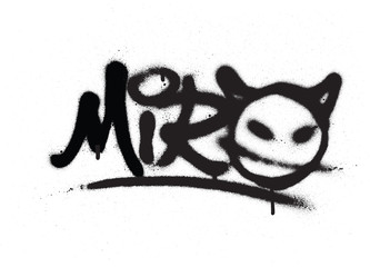 tag graffiti miro pulvérisé avec fuite en noir sur blanc