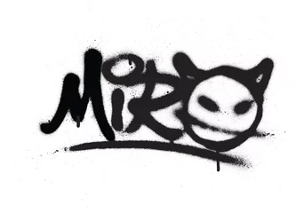 Papier Peint photo Lavable Graffiti tag graffiti miro pulvérisé avec fuite en noir sur blanc