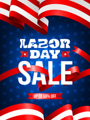 Happy Labor Day with American flag background.Labor Day Sale promotion advertising banner template.American labor day wallpaper.Vector illustration.