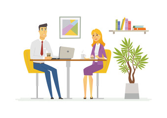 Coffee Break - modern vector cartoon business characters illustration