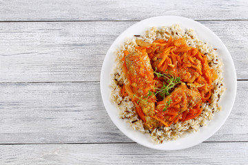 rice and fish braised with vegetables