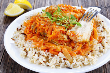 portion of delicious white fish, top view