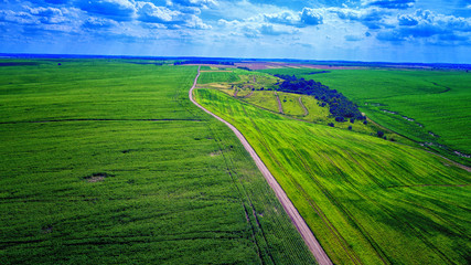 Landscape road and field view from above