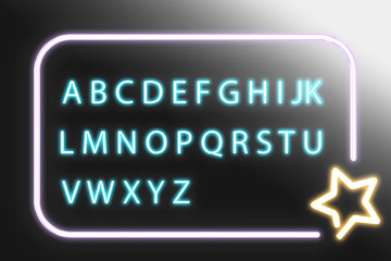 Blue neon light glowing alphabet