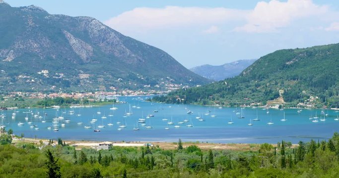 Port at Nydri in island Lefkada in Greece, timelapse