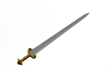 Sword displayed by diagonal, isolated on white background, 3D rendering