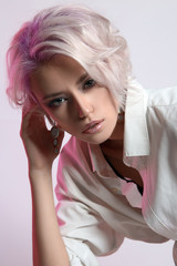 pink hair young woman