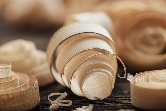 Wood Shavings On The Carpenter's Workbench