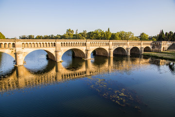 The Pont-canal de l'Orb in Beziers, a canal bridge part of the Canal du Midi in Southern France. A world heritage site since 1996
