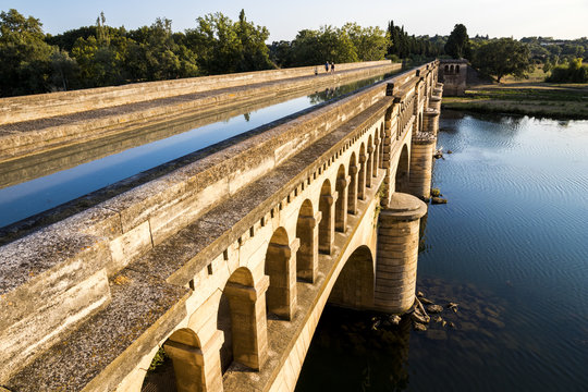 The Pont-canal de l'Orb in Beziers, a canal bridge part of the Canal du Midi in Southern France. A world heritage site since 1996