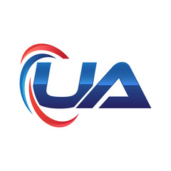 initial letter logo swoosh red blue