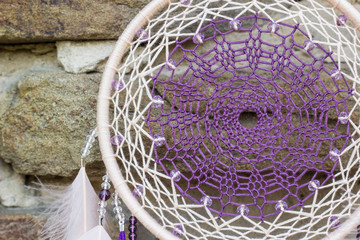 Handmade dream catcher with feathers threads and beads rope hanging