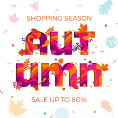 Autumn sale shopping discount vector poster fall maple leaf web banner