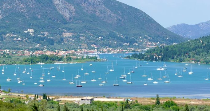 Port at Nydri in island Lefkada in Greece, timelapse