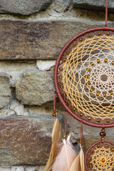 Handmade dream catcher with feathers threads and beads rope hanging
