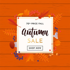 Autumn gold sale poster or September shopping promo banner for autumnal discount