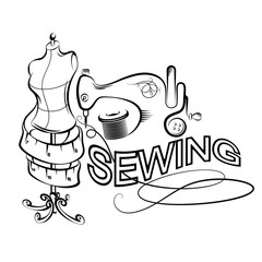 Sewing and cutting silhouette vector