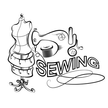 Sewing and cutting silhouette vector