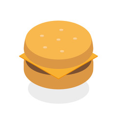 Isometric Color Cheeseburger Sandwich Fast Food Vector Icon